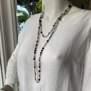 Black, silver, rose, white beads long necklace